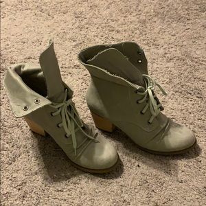 Restricted Gray Heeled Lace Up Booties